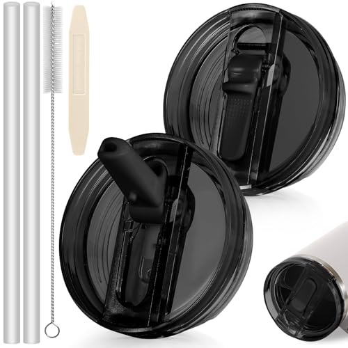 ANTAND 30oz Flip Straw Lid for Stanley Quencher H2.0 Tumbler 2 Pack Leak Proof Lid Replacement No Spill Cover for Stanley Cup Accessories ProTour (Black Solid Black Solid)