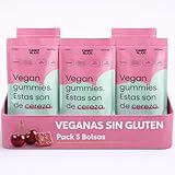 Gummies Vegan de Cereza Pack 5 Bolsas - Elaboradas con Jugo de Fruta Concentrado - Sabor Intenso - Fuente de Fibra - Sin Aditivos Artificiales - Veganas y Sin Gluten - Pack 5 Bolsas