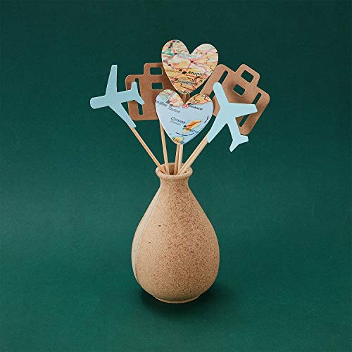 36 Pieces Travel Themed Cupcake Toppers Set, Airplane Cupcake Toppers Map Heart Cake Toppers For Travel Themed Baby Shower Party Decorations (Blue And Brown) #TOP3