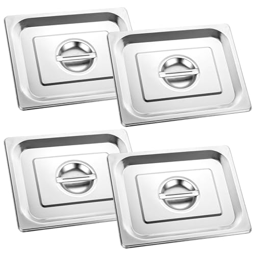 STARVAST 4 Pack Steam Table Pan Lid, 1/2 Size Stainless Steel Table Pan Covers, Universal Hotel Pans with Lids for Buffet Roasting Pansï¼ˆOnly Lid)