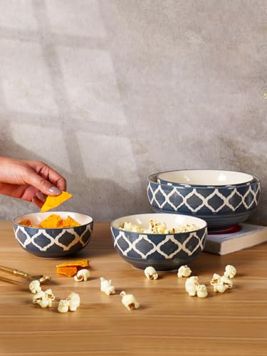 Image of Niyara Stoneware Handmade Ceramic Stylish Premium Serving Bowls /Salad Tray Microwave Dishwasher Safe Set of 4 (Grey Moroccan)