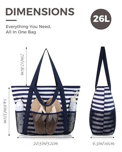 Image of HOMESPON Beach Bag Large Waterproof Sandproof Tote for Women with Zipper and Mesh Pockets