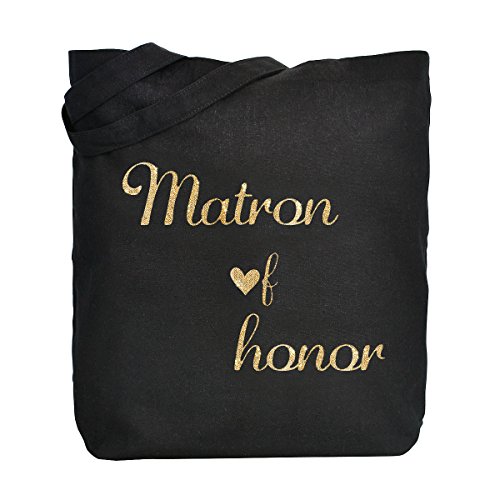Elegantpark Matron Of Honor Tote Bag Matron Of Honor Gifts Wedding Favors Bridal Shower Bachelorette Gifts For Matron Of Honor Bag Canvas Tote Bag Black With Gold Glitter Cotton #TOP3