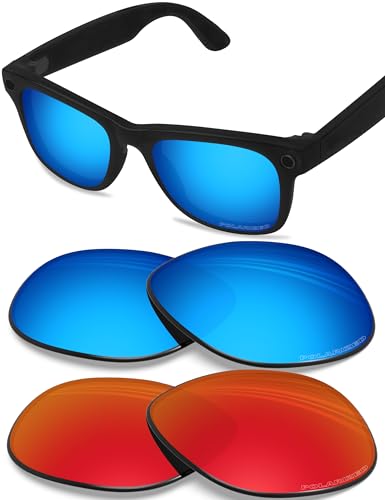 Image of BLAZERBUCK Anti-salt Polarized Replacement Lenses Compatible with Ray-Ban Meta Wayfarer RW4008 | RW4012 (Gen 2) 53mm Smart Glasses - Fire Red & Ice Blue