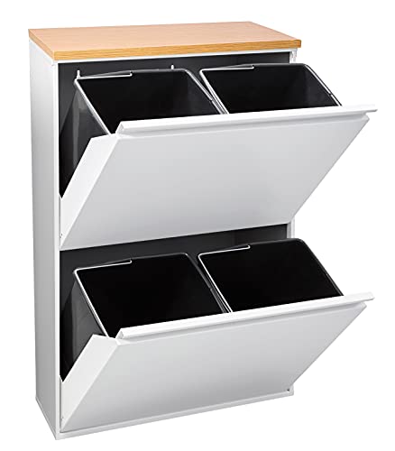 Miniatura 3 de Arregui Basic-E Cr601-B37 Cubo De Basura Y Reciclaje De Acero De 4 Cubos Con Encimera De Madera, Mueble De Reciclaje, 4 X 17 L 68 L , Blanco Con Encimera Roble Trigo