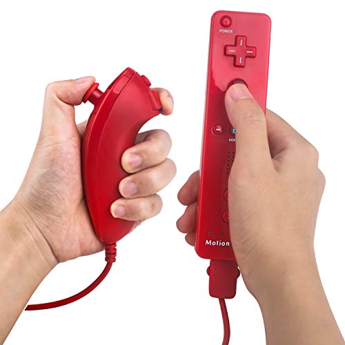 TechKen Wii Controller with Nunchuck and Motion Plus, 2 Sets of Red, Compatible with Nintendo Wii, Wii U