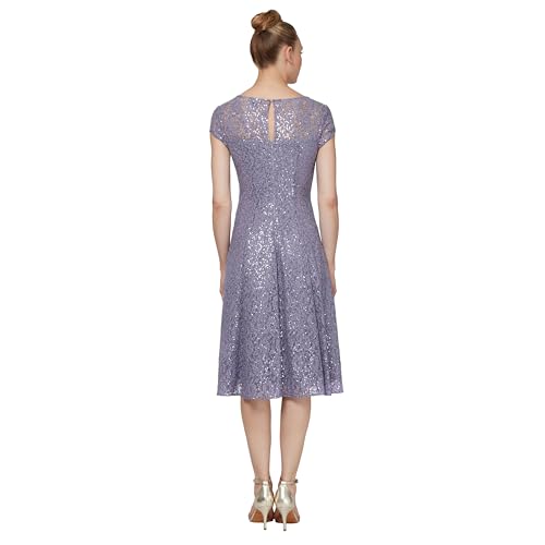 Image of S.L. Fashions Womens Stretch V-Neck Tea Length Dress