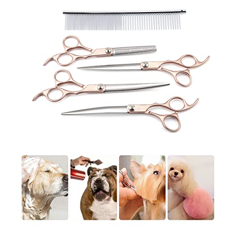 Geib Lot de 22 paires de ciseaux à effiler pour chien Main gauche,Ensemble De Ciseaux De Toilettage Pour Animaux,4 Pièces En Acier Inoxydable Avec Manche Doré pour Poils Courts et Longs