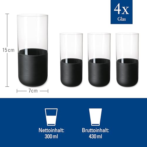 Villeroy & Boch - Manufacture Rock Longdrink glass set, 4 pces, crystal glass with matt black base, capacity 300 ml