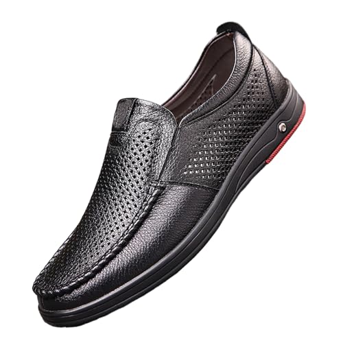 Men's Slip On Loafers Genuine Cowhide Leather Casual Shoes with Cushioned Insole, Non-Slip Rubber Sole for Walking, Driving & Daily Comfort