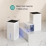 INKBIRDPLUS Small Dehumidifiers for Home, 1100ml Water Tank, Up to 300 Sq.ft, Quiet, Dehumidifiers for Bedroom, 2 Modes, 7 Color LED Light, Auto Shut-off, Ideal for Bathroom, Basement and Office