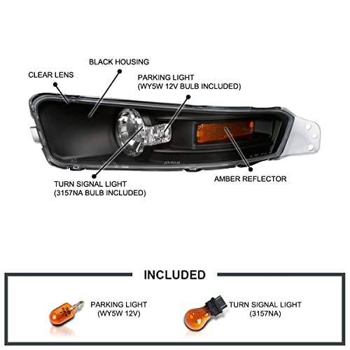 SPEC-D TUNING Black Housing Clear Lens Bumper Lights Compatible with 2005-2009 Ford Mustang Gt V6 L+R Pair Assembly - Thumbnail 3