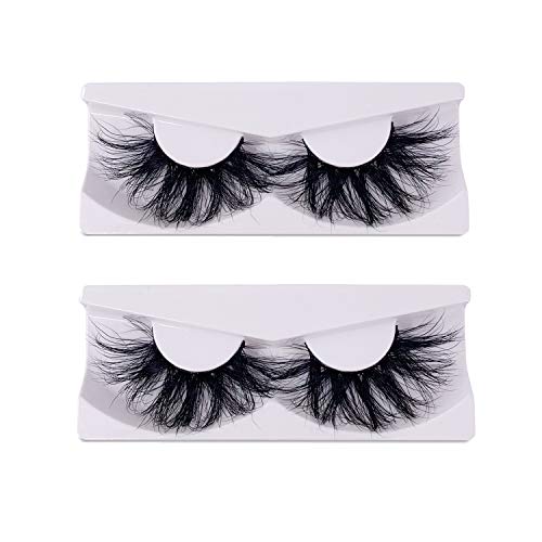 Newcally 25mm Real Mink Lashes 2 Pairs 5D Mink False Eyelashes Dramatic Long Thick Cross Lashes