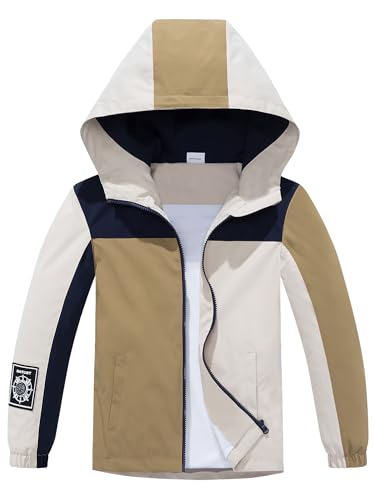 Boys Girls Lightweight Rain Jacket Mesh Lined Hooded Raincoat Water-Resistant Windbreaker for Kids