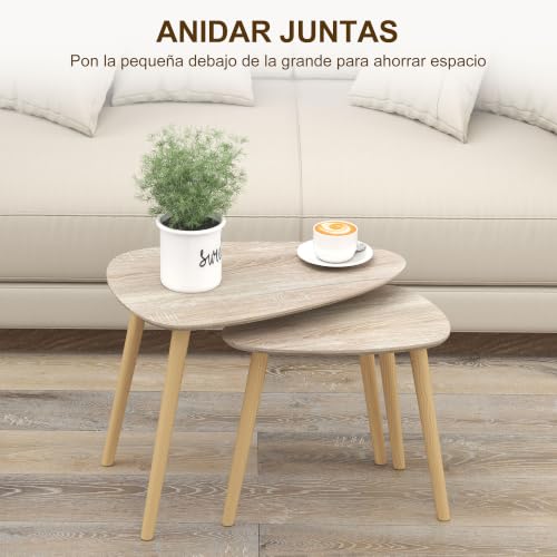 Miniatura 4 de Homcom Juego De 2 Mesas De Centro, Mesa Nido Moderna, Mesitas Auxiliares, Patas De Madera De Pino, Para Salón, Dormitorio, Oficina, Madera Natural