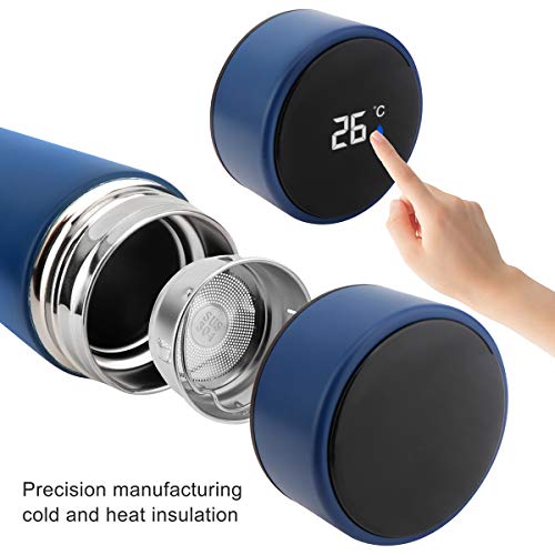 Qicheng&Lys Coffee Thermos,Tea Infuser Bottle,Smart Sports Water Bottle With Led Temperature Display,17 Oz Vacuum-Insulated Stainless-Steel Water Bottle (Blue) #TOP1