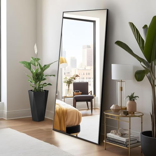 NIMURY Espejo de Pie 161 x 52 cm, Gran Espejo de Pared Rectangular con Marco de Aluminio Negro, Espejo de Cuerpo Entero para Baño, Dormitorio, Entrada y Pasillo - imagen 3