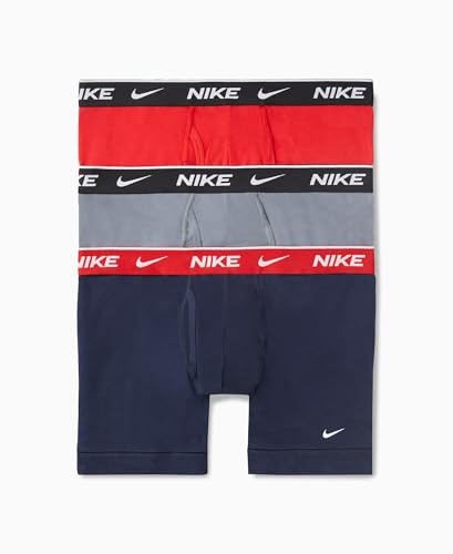 Nike Pack de 3 calzoncillos tipo bóxer esenciales para hombre, Azul marino/cemento/rojo, Small
