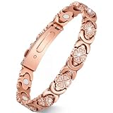Feraco Pure Copper Bracelets for Women, Ultra Strength Magnetic Bracelet for Women with 3800 Gauss Magnet & Sparkling Cubic Zirconia, Copper Jewelry Gift, Infinite Clover (Rose Gold)