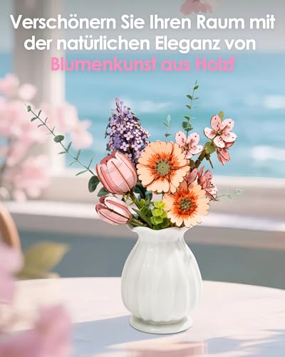 ROBOTIME 3D Holz Blumen Puzzle Sakura, Modellbausätze für Erwachsene zum Zusammenbauen, künstliche Ewige Blüten, DIY Bastelset… – Ansicht 4