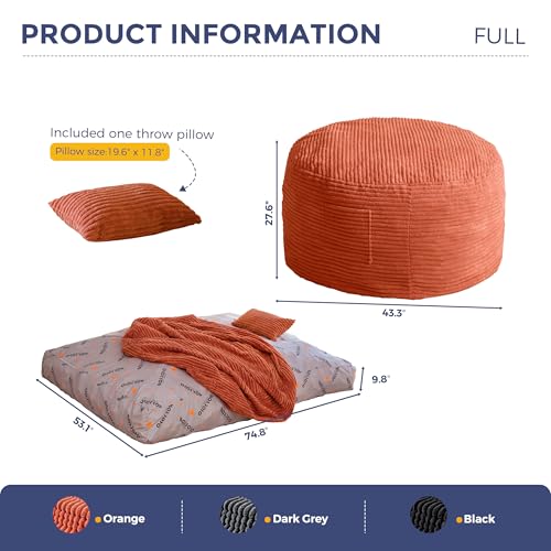 Image of MAXYOYO Giant Bean Bag Chair Bed with Pillow, Convertible Beanbag Sofa to Floor Bed, Lazy Chair Couch with Removable Cover, High-Density Shredded Foam Filling, Cozy Lounge for Bedroom Living Room