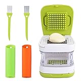 Garlic Mincer Set, 2 Silicone Garlic Peeler 1 Garlic Chopper with Storage Container 2 Cleaning Brush Easy Clean Garlic Slicer Easily Slice Thin or Cube Clove Cube Garlic Press Tool, Gift for Kitchen