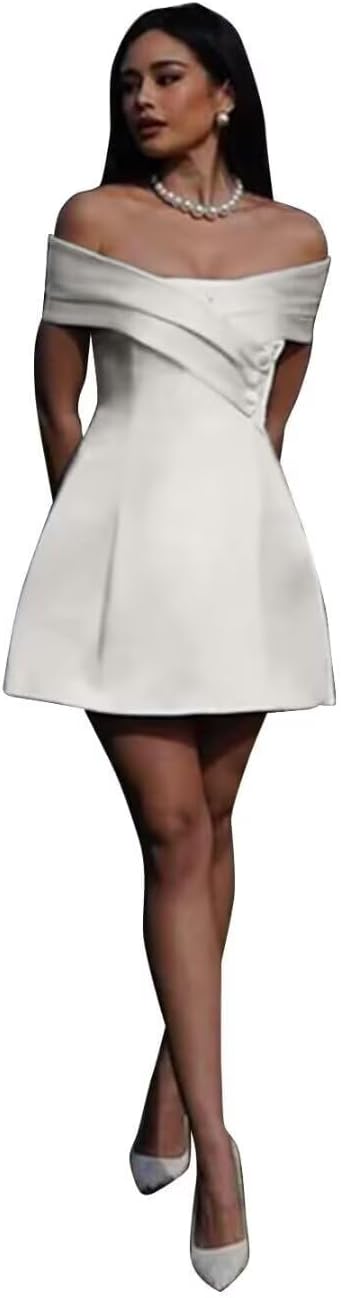 Boho Lace Applique Short Wedding Dresses for Bride Off Shoulder 3D Floral Bridal Gowns for Women