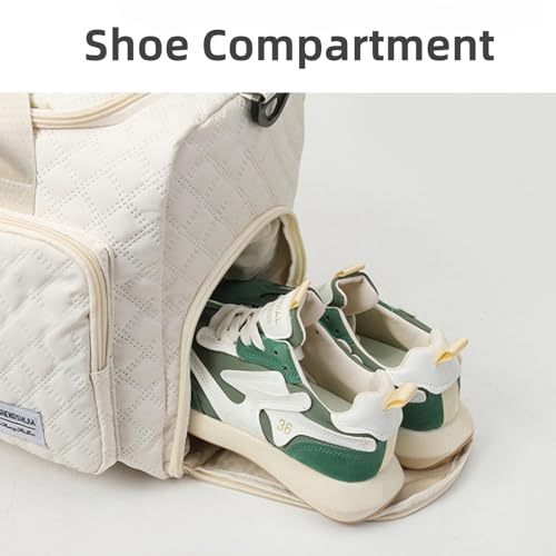 Travel Duffel Bag with Shoe Compartment, Large Capacity Lightweight Gym Bag with Wet-Dry Separation Pockets (White)4