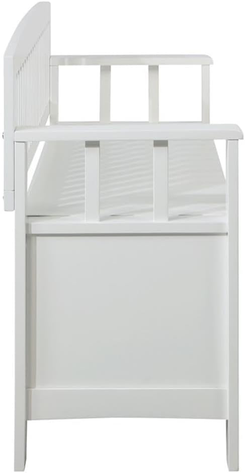 Riverbay Furniture Storage Bench, 50 in Wide, MDF and Rubberwood, White Painted Finish, Flip Top with Slam-Free Hardware, Slat Back, Armrest, Entryway, Living Room or Bedroom Seating and Organization