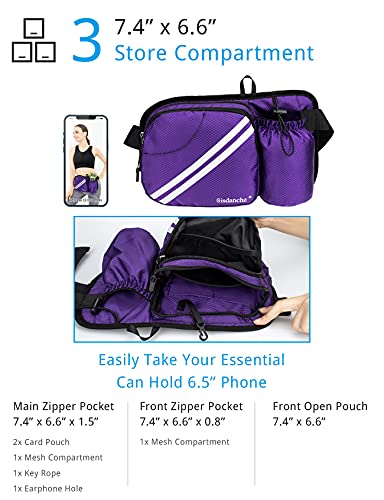 Gisdanchz Hiking Waist Bag With Water Bottle Holder For Walking Dog Treat Training, Waterproof Fanny Packs For Women Men, Plus Size Wasit Pack Hip Belt Pouch Bags With Drink Beer Phone Holder, Purple #TOP1