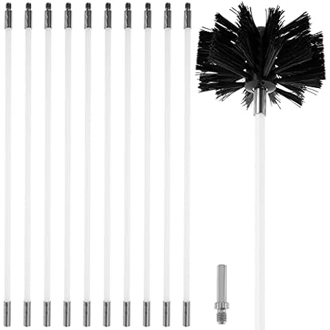 Adifare 12pcs Chimney Cleaning Brush Kit, Flexible Duct Vent Cleaning Set Nylon Chimney Sweeping Brush Kit Include 11 Rods & 1 Brush Head for Drill Fireplace Sewage Pipe Wood Burner Stove Cover