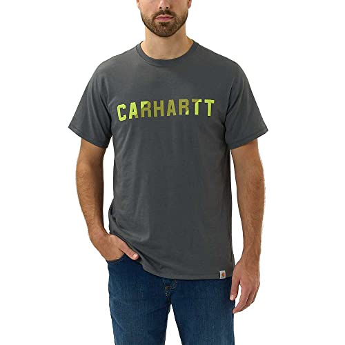 Carhartt Mens Short-Sleeve Block Logo Graphic T-Shirt Force Relaxed Fit Midweight Short Sleeve Pocket T Shirt, Carbon Heather, X-Large Us #TOP4