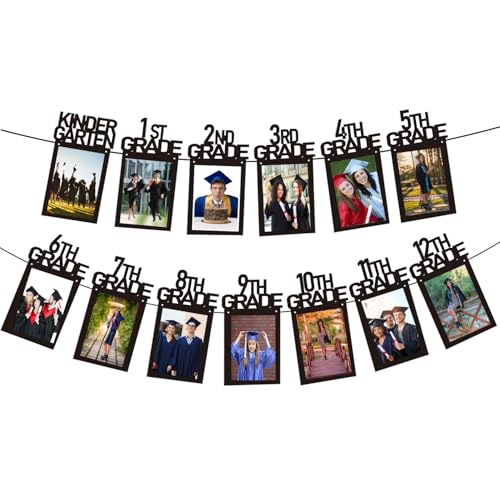 Image of Graduation Photo Banner Decoration 2025 - Photo Banner with inchK-12th Grade inch Sign & 6x4 Inch Photo Pockets - Graduation Party Backdrop for Preschool, Elementary, High School,College Grads 2025