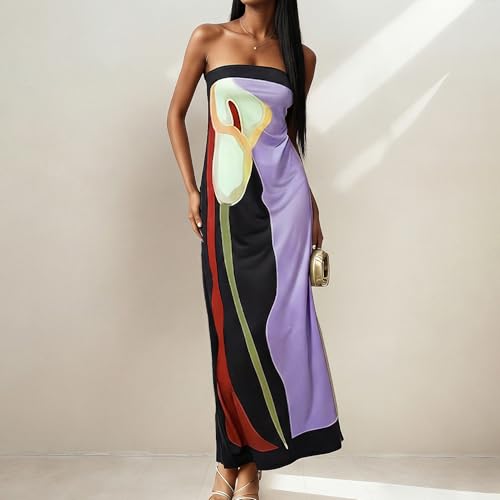 Image of Zwirelz Women Strapless Maxi Dress Boho Floral Print Flowy Long Tube Dress Off Shoulder Loose Beach Sundress