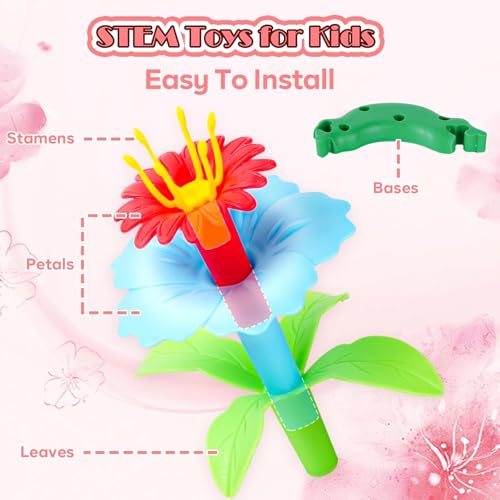 Image of FUNZBO 99pcs Girls Flower Garden Building Toys Set - Spring Toys for 3 4 5 6 7 8 9 Years Old Girls, STEM Montessori Educational Toys for Toddlers Kids,Sorting & Stacking Toy for Birthday Gifts