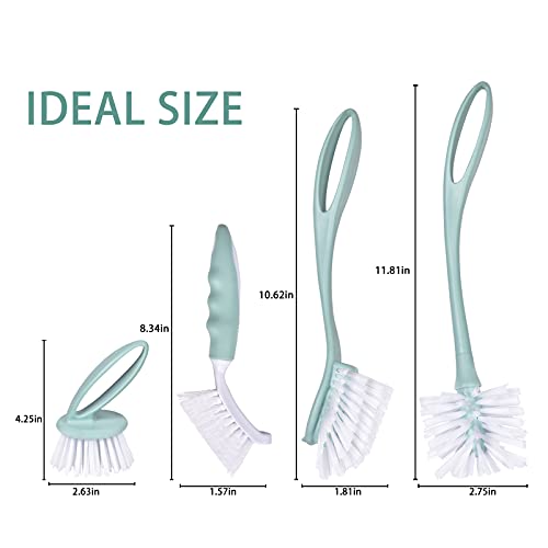 Perastra Dish Brush With Handle, Kitchen Dish Scrub Brush Set, 4-Piece Kitchen Cleaning Brush Set For Pots And Bottles, Nordic Green #TOP5