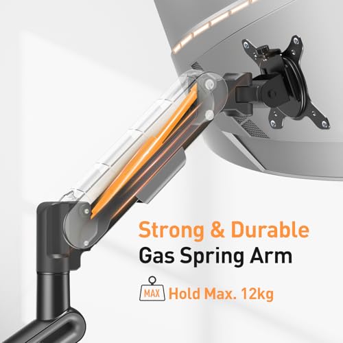 ELIVED Single Monitor Desk Mount for 13-34 inch Screens, Holds Max 12kg, Tilt Swivel Rotate, Height Adjustable Gas Spring Monitors Arm, VESA 75&100mm, C-clamp & Grommet Base, Silver Gray EV3235B-G - Image 4