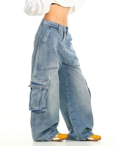 Unisex Y2k 90S Vintage Big Pockets Cargo Baggy Wide Leg Jeans Hiphop Streetwear Grunge Oversized Casual Denim Pants3