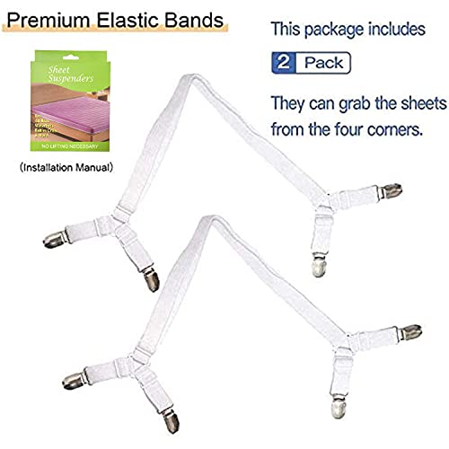 Felly Verstellbare Bettlakenspanner, 2 Stück Elastische Lakenhalter, Weiß Betttuchspanner, Lakenspanner mit Metallclips, für Bettlaken, Matratze, Bügelbrett Oder Sofa, Weiß - Image 8