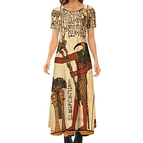 Haminaya Femme Robe Longue Et Col Rond Manche Courte Décontractée Maxi Dress L'egypte Ancienne Cover