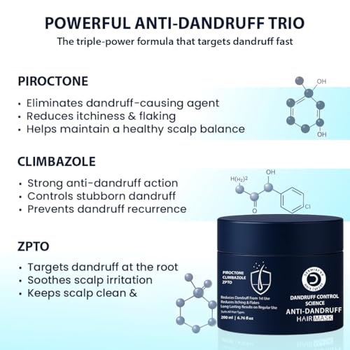 Image of Dermistry Anti-Dandruff Hair Mask with Climbazole Piroctone ZPTO Reduces Dryness Flakes Itching Irritation Exfoliates Both Dry Oily Itchy Scalp Suits Dry Frizzy Curly All Hair Type For Men women 200ml