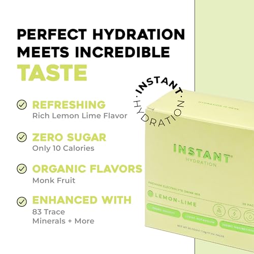 Image of Instant Hydration Electrolytes Powder Packets - Lemon Lime Drink Mix - Zero Sugar - Keto, Vegan, Gluten-Free, Non-GMO - Boost Recovery, Brain Health, Muscle & Tissue Support- 30 Sticks
