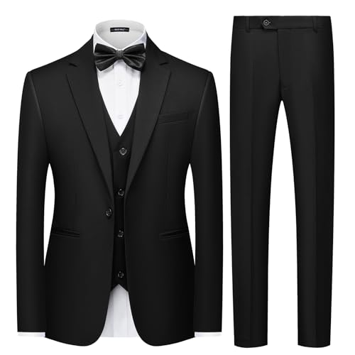 MAGE MALE Men's 3 Pieces Solid One Button Suit Elegant Slim Fit Single Breasted Party Tuxedo Blazer Vest Pants Set