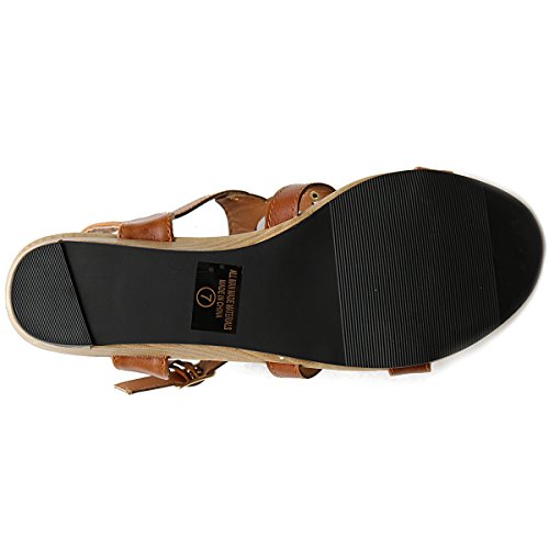 Ollio Women's Shoe Cut Out Strappy Low Heel Wedge Sandal (6.5 B(M) Us, Brown) #TOP6