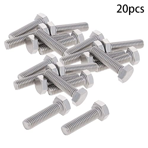 Image of Bettomshin 20Pcs M8 x 30mm Hex Bolts, 304 Stainless Steel 1.25mm Thread Pitch Fully Threaded Metric Hex Head Screw Bolts, Hexagon Screw Bolt, Hex Tap Bolts, Silver (Overall Size 35.45x13x13mm)