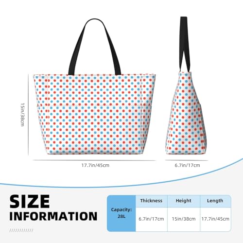 Large Beach Bags Water-resistant Sandproof - Red Blue Polka Dots Cute Beach Tote Bags for Women with Zipper2