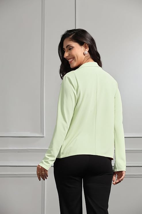 Image of Leriya Fashion Women Lycra Blend Blazer 3 piece co ord Set Light Green