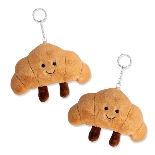 QhgPnt Croissant Keyring, 2 Pcs Brown Croissant Bag Charm, Plush Croissant Cuddly Toy, Cute Simulated Food Doll, Perfect for Bag Decoration and Gift, Size 8cm x 13cm, 25g