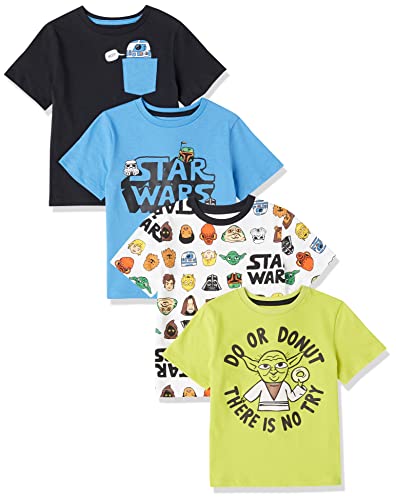 Amazon Essentials Disney | Marvel | Star Wars Boys' Short-Sleeve T-Shirts, Pack of 4, Star Wars/Donut, 8 Years