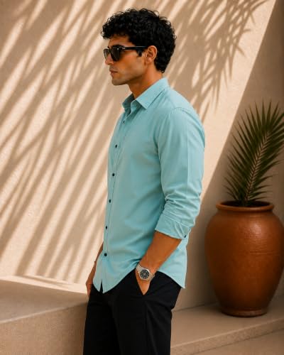 Image of Zilcon Men's Solid Coffee Brown Casual Cotton Blend Shirt